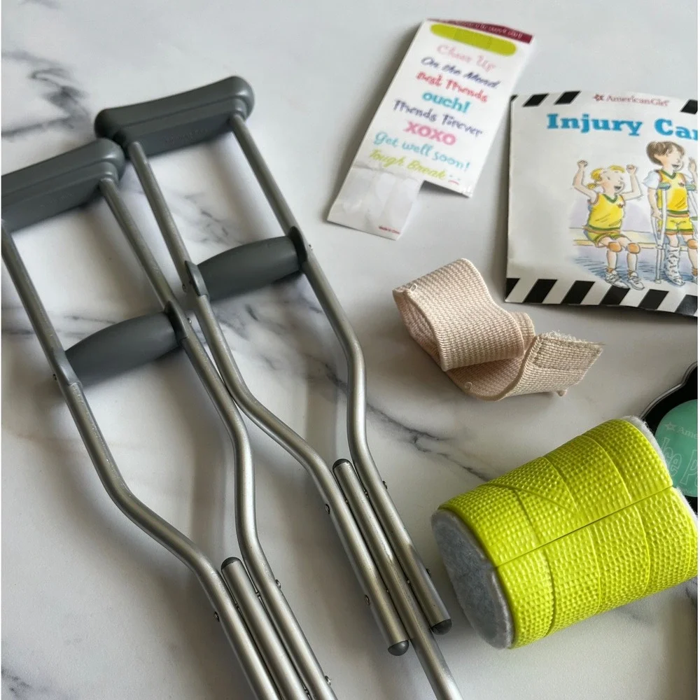 American Girl Doll Injury Care Set Crutches Cast Glasses Penguin Ice Pack